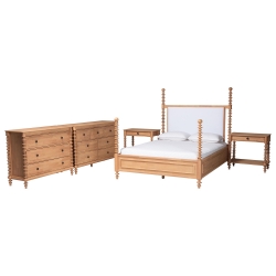 Baxton Studio Aleda 5-Piece Bedroom Set with 1-Drawer Nightstands, Queen, Beech Brown